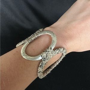 Like new silver tone and snake print hinged bangle